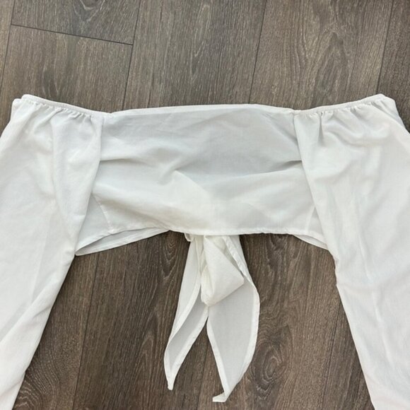 Women’s Blouse Top Cropped Wrap Tie up Off the shoulders Long Sleeve White Sz S - Picture 7 of 12